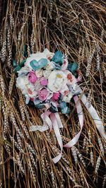High angle view of flower bouquet
