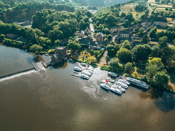 High angle view of boats in sea