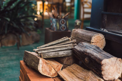 Close-up of logs