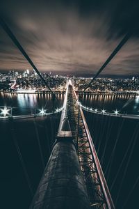 Illuminated bridge at night