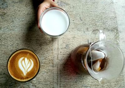 High angle view of coffee on table