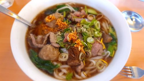 Directly above shot of soup in bowl