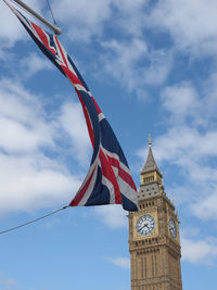 Low angle view of flag against sky