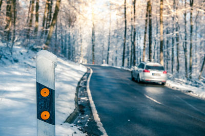 Close-up of snow on road