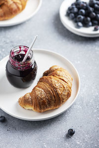 High angle view of breakfast on table