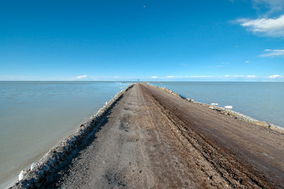 Scenic view of sea against blue sky