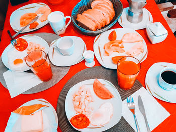 High angle view of food on table