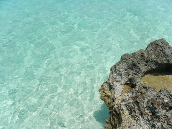 High angle view of rock in sea