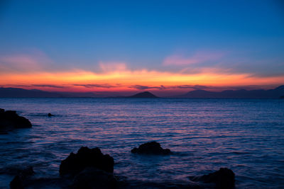 Scenic view of sea against sky at sunset