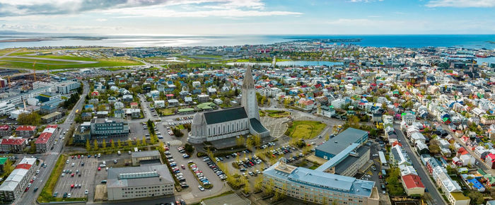 Beautiful aerial view of reykjavik, iceland. sunny day