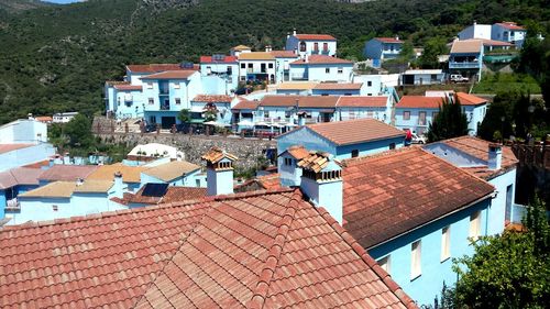 High angle view of village houses