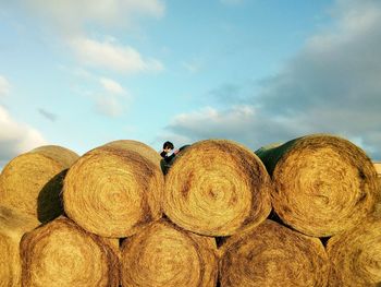 Full frame shot of hay against sky