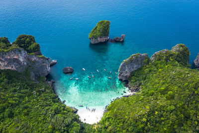 High angle view of rocks in sea