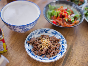 Rice gruel and side dish . concept breakfast thai style