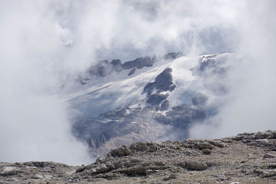 Scenic view of volcanic mountain against sky