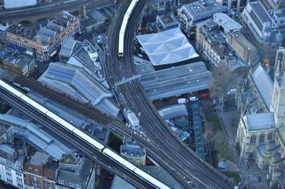 High angle view of city at night