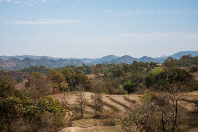 Scenic view of landscape while hiking in myanar.