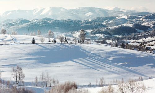 High angle view of snow covered mountains