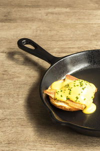 High angle view of breakfast on table