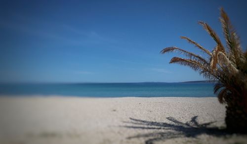 Scenic view of sea against clear blue sky