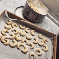 High angle view of cookies