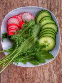 High angle view of salad in plate on table