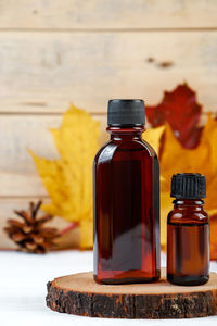 Close-up of bottles on table