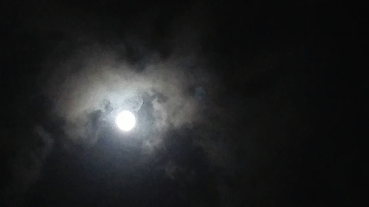 LOW ANGLE VIEW OF ILLUMINATED MOON IN SKY AT NIGHT