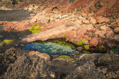 High angle view of rock formation in water