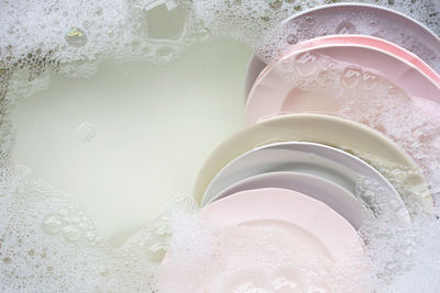 High angle view of bubbles in bathroom