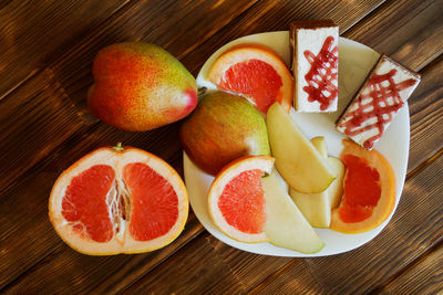 High angle view of fruits on table
