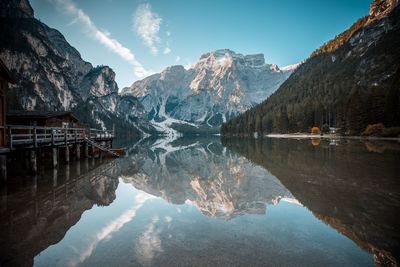 Reflection of mountain range in lake