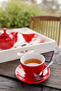 Close-up of tea cup on table