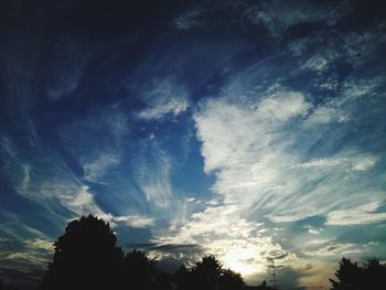 Low angle view of silhouette trees against sky