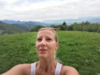 Portrait of woman in field