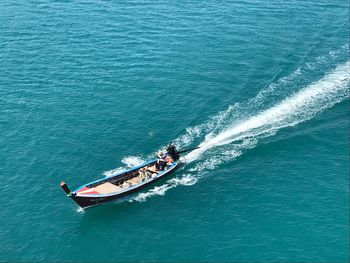 High angle view of boat in sea