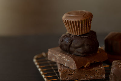 Close-up of chocolate cake on table