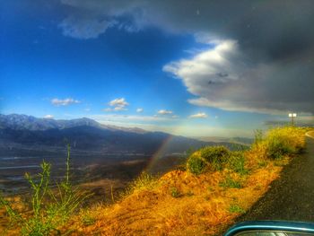 Scenic view of landscape against cloudy sky