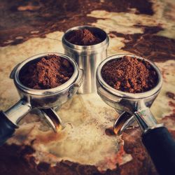 High angle view of coffee on table