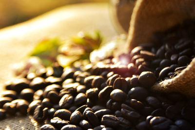 Close-up of coffee beans on table