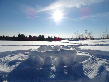 Snow covered field against sky