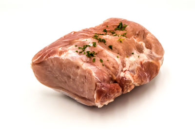 Close-up of cake against white background