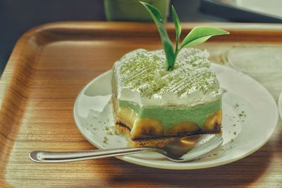 Close-up of ice cream in plate on table