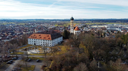 High angle view of townscape against sky