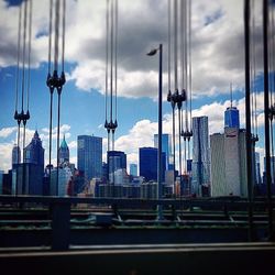 City skyline against cloudy sky