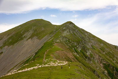 Scenic view of green mountains against sky