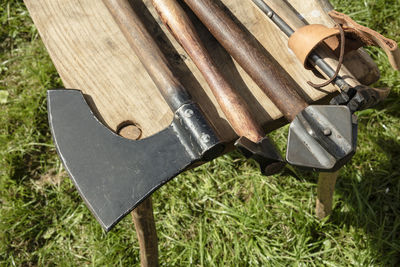 Close-up of wood on field