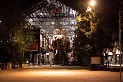 Illuminated lanterns hanging on street in city at night