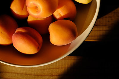 High angle view of fruits in bowl on table