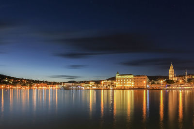 Split illuminated with evening lights.